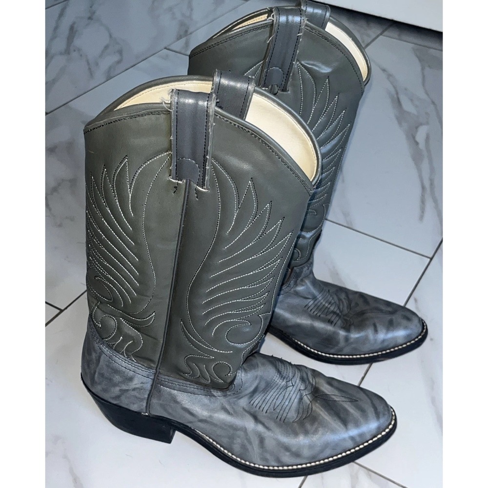 Gray Leather Western Cowboy Boots Men Size 7D Unisex Made in USA